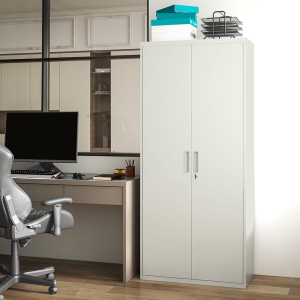 HOMCOM Metal Filing Cabinet Office Storage Cabinets with 5 Adjustable Shelf Steel Frame Office Cabinet with Lockable Doors, White Aosom UK