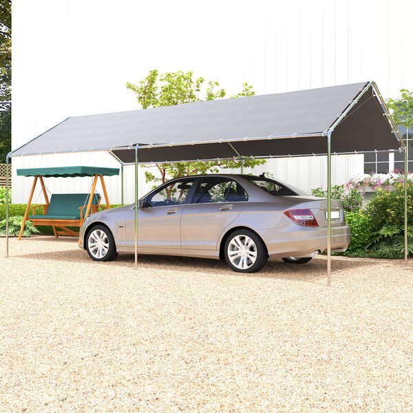 Outsunny 3 x 6m Heavy Duty Carport Garage Car Shelter Galvanized Steel Outdoor Open Canopy Tent Water UV Resistant Waterproof, Grey Aosom UK