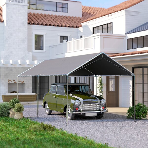 Outsunny 3 x 6m Heavy Duty Carport Garage Car Shelter Galvanized Steel Outdoor Open Canopy Tent Water UV Resistant Waterproof, Grey Aosom UK