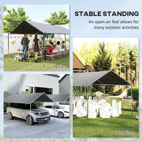 Outsunny 3 x 6m Heavy Duty Carport Garage Car Shelter Galvanized Steel Outdoor Open Canopy Tent Water UV Resistant Waterproof, Grey Aosom UK