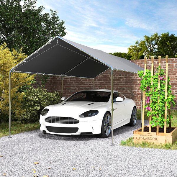 Outsunny 3 x 6m Heavy Duty Carport Garage Car Shelter Galvanized Steel Outdoor Open Canopy Tent Water UV Resistant Waterproof, Grey Aosom UK