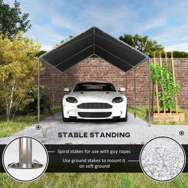 Outsunny 3 x 6m Heavy Duty Carport Garage Car Shelter Galvanized Steel Outdoor Open Canopy Tent Water UV Resistant Waterproof, Grey Aosom UK