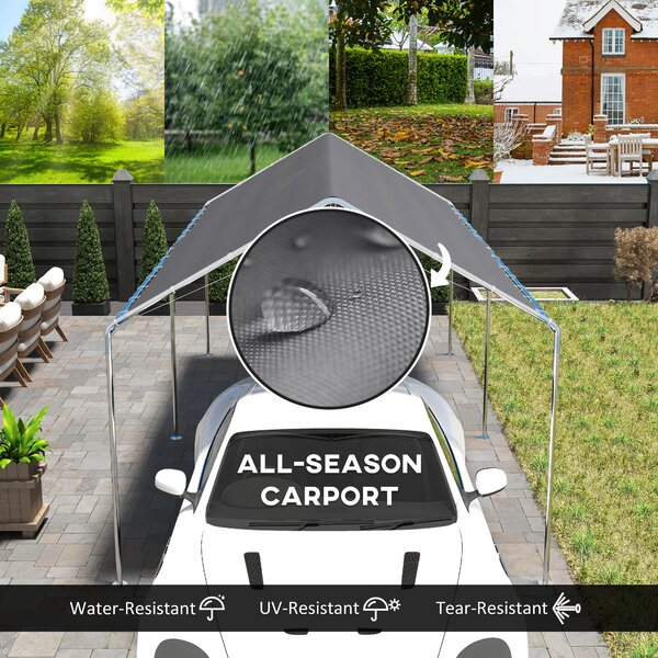 Outsunny 3 x 6m Heavy Duty Carport Garage Car Shelter Galvanized Steel Outdoor Open Canopy Tent Water UV Resistant Waterproof, Grey Aosom UK