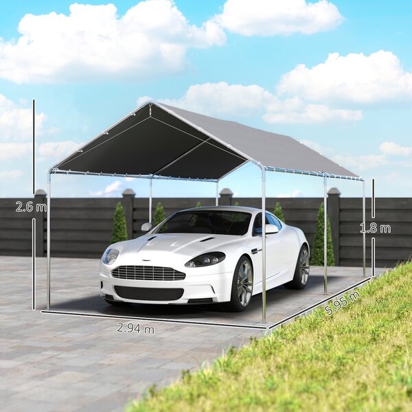 Outsunny 3 x 6m Heavy Duty Carport Garage Car Shelter Galvanized Steel Outdoor Open Canopy Tent Water UV Resistant Waterproof, Grey Aosom UK