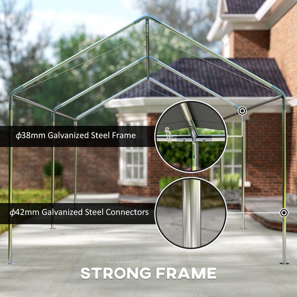 Outsunny 3 x 6m Heavy Duty Carport Garage Car Shelter Galvanized Steel Outdoor Open Canopy Tent Water UV Resistant Waterproof, Grey Aosom UK