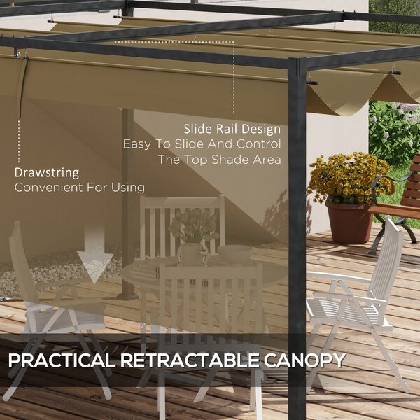 Outsunny 3 x 2m Retractable Pergola, Metal Pergola with Retractable Roof, Gazebo Canopy Shelter for Outdoor Patio, Khaki Aosom UK
