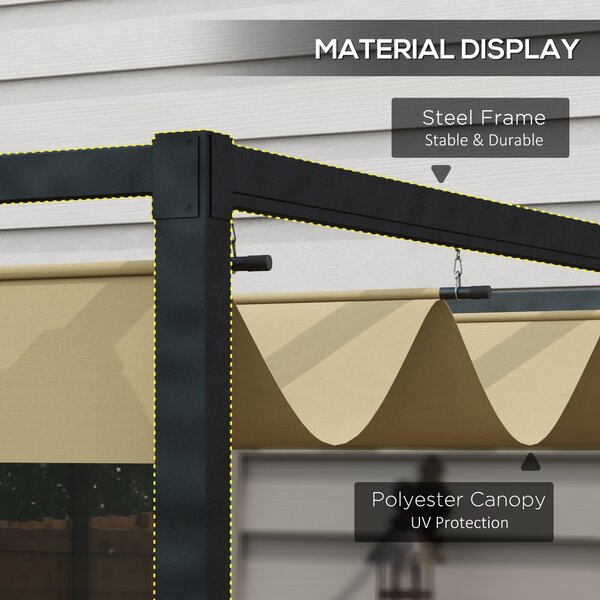 Outsunny 3 x 2m Retractable Pergola, Metal Pergola with Retractable Roof, Gazebo Canopy Shelter for Outdoor Patio, Khaki Aosom UK