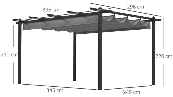 Outsunny 4 x 3(m) Aluminium Pergola with Retractable Roof, Garden Gazebo Canopy Shelter for Outdoor, Patio, Grey