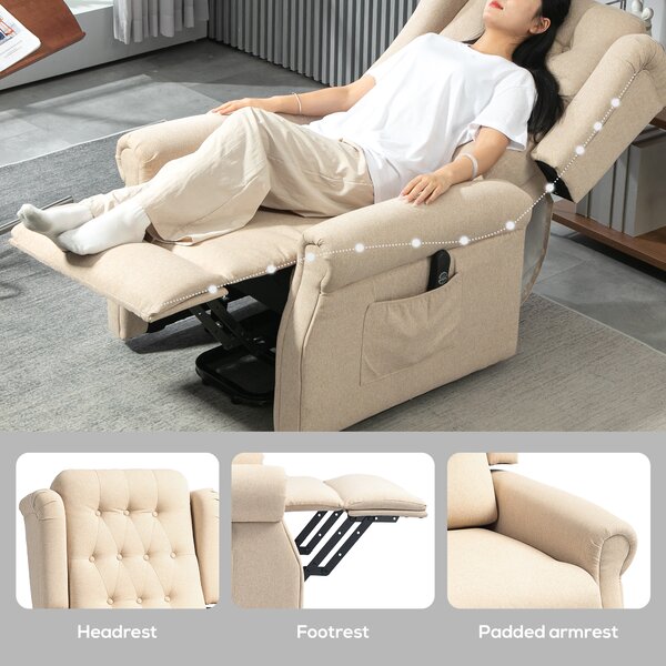 HOMCOM Power Lift Recliner Chair, Wingback Button Tufted Electric Lift Chair for Elderly, Fabric Riser and Reclining Armchair, Cat Scratch Resistant, Beige