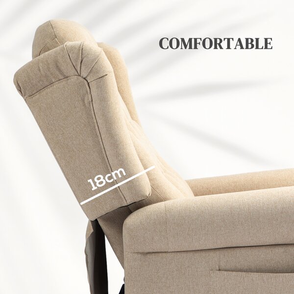 HOMCOM Power Lift Recliner Chair, Wingback Button Tufted Electric Lift Chair for Elderly, Fabric Riser and Reclining Armchair, Cat Scratch Resistant, Beige