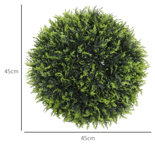 HOMCOM Set of 2 Artificial Plant Topiary Balls, UV-protected Fake Decorative Plants, Faux Plants for Home Indoor Outdoor Decor, 45cm, Green