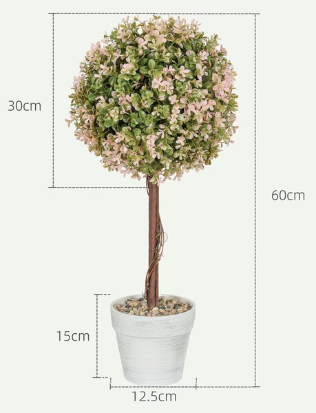 HOMCOM Set of 2 Decorative Artificial Plants, Murraya Flowers in Pot, Fake Plants for Home Indoor outdoor Decor, 60cm, Cream White