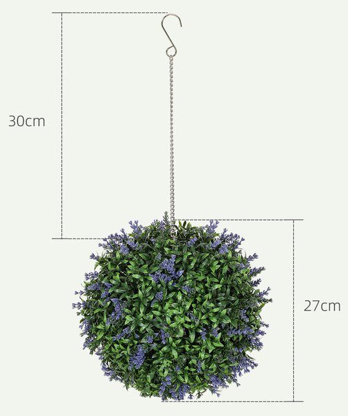 HOMCOM Set of 2 Artificial Plant Topiary Balls, UV-protected Fake Decorative Plants, Faux Plants for Home Indoor Outdoor Decor, 27cm, Purple