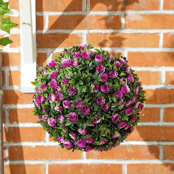 HOMCOM Set of 2 Decorative Artificial Plants, UV-protected Artificial Plant Topiary Rose Balls for Home Indoor outdoor Decor, 28cm, Purple