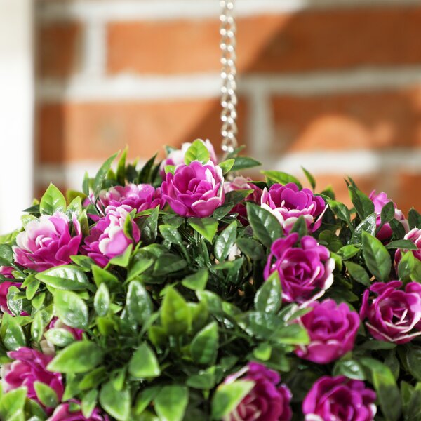 HOMCOM Set of 2 Decorative Artificial Plants, UV-protected Artificial Plant Topiary Rose Balls for Home Indoor outdoor Decor, 28cm, Purple