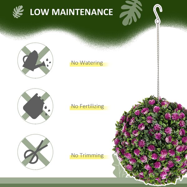 HOMCOM Set of 2 Decorative Artificial Plants, UV-protected Artificial Plant Topiary Rose Balls for Home Indoor outdoor Decor, 28cm, Purple