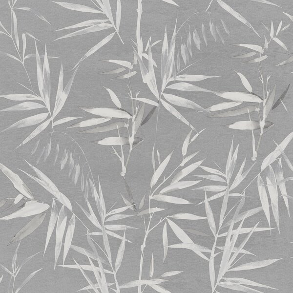 Bamboo Leaves Grey Wallpaper