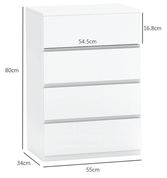 HOMCOM Chest of Drawers, 4-Drawer Storage Cabinets, Modern Dresser, Storage Drawer Unit for Bedroom