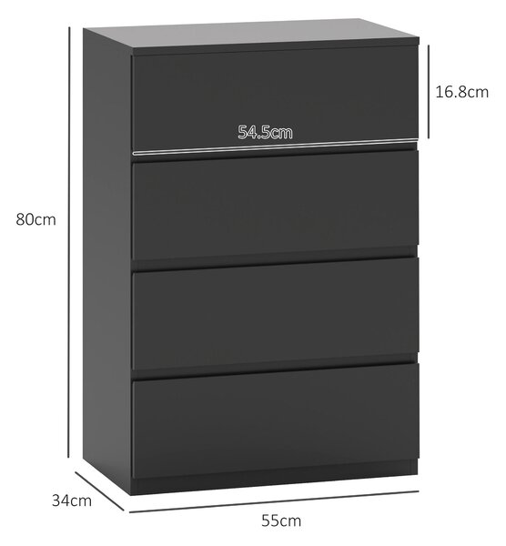 HOMCOM Chest of Drawers, 4-Drawer Storage Cabinets, Modern Dresser, Storage Drawer Unit for Bedroom