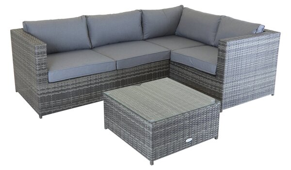 Rattan Grey Corner Sofa and Coffee Table