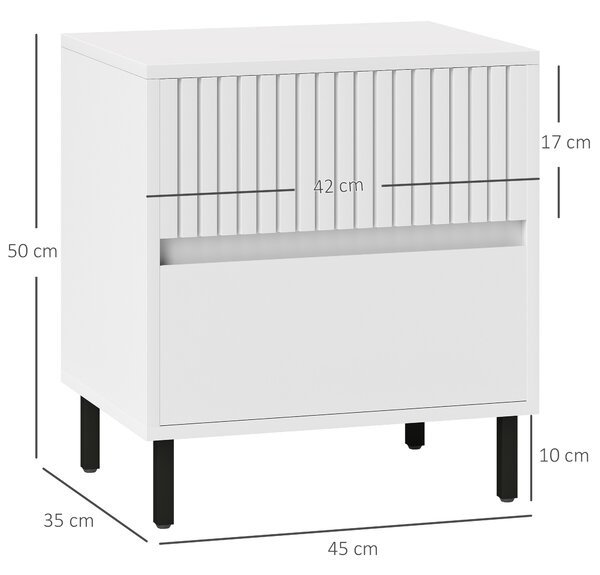 HOMCOM Simple Line Indented Two-Drawer Bedside Table Set of 2 - White