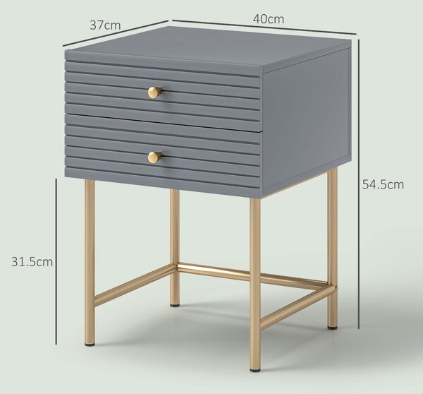 HOMCOM Set of Two Elegant Bedside Tables - Grey/Gold-Tone