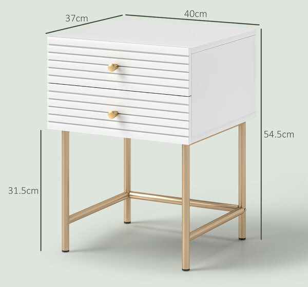 HOMCOM Set of Two Elegant Bedside Tables - White/Gold-Tone