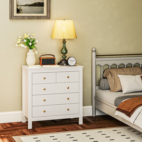 HOMCOM Chest of Five Drawers, Elegant Bedroom Storage Cabinet, White Aosom UK