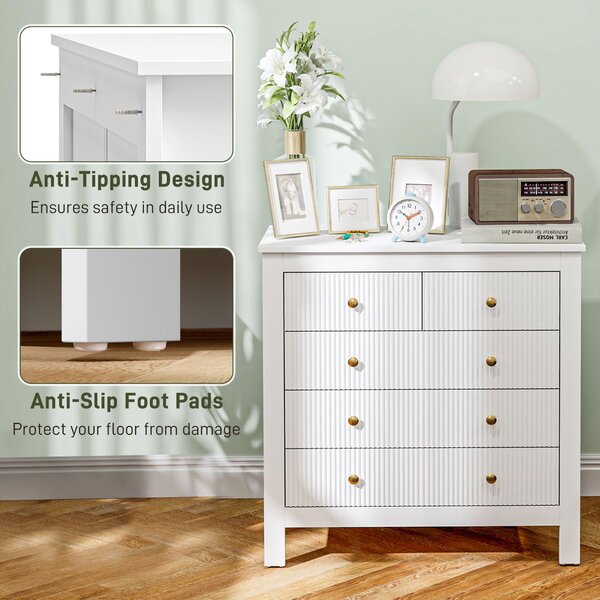 HOMCOM Chest of Five Drawers, Elegant Bedroom Storage Cabinet, White Aosom UK