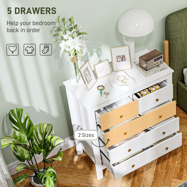 HOMCOM Chest of Five Drawers, Elegant Bedroom Storage Cabinet, White Aosom UK