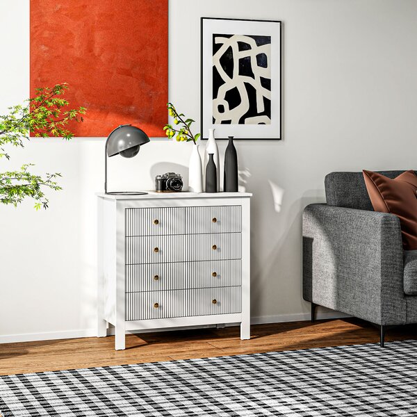 HOMCOM Chest of Five Drawers, Elegant Bedroom Storage Cabinet, White Aosom UK