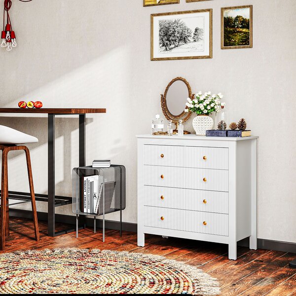HOMCOM Chest of Five Drawers, Elegant Bedroom Storage Cabinet, White Aosom UK