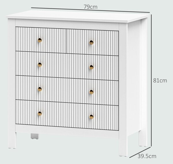 HOMCOM Chest of Five Drawers, Elegant Bedroom Storage Cabinet, White Aosom UK