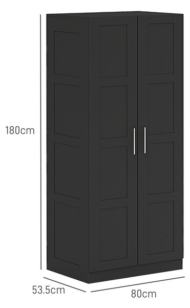HOMCOM Double Paneled Door Wardrobe, with Shelves - Black
