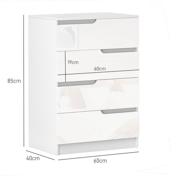 HOMCOM 4 Drawer Chest of Drawers, Modern Dresser for Bedroom, Living Room, 60 x 40 x 85cm, White