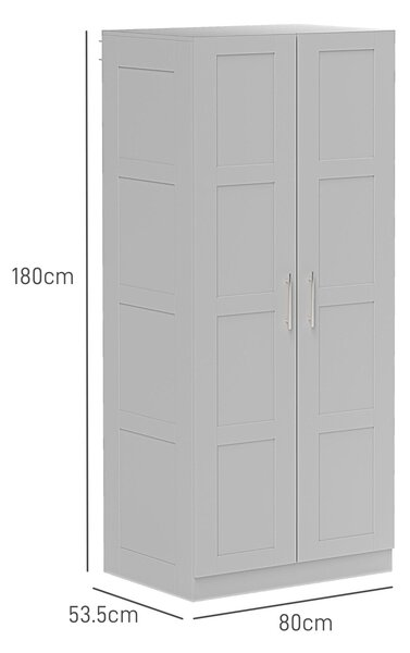 HOMCOM Double Paneled Door Wardrobe, with Shelves - Grey