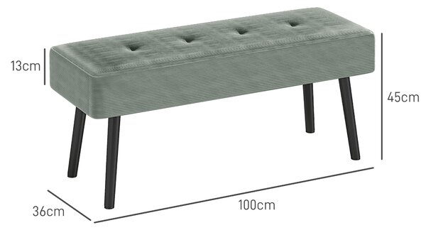 HOMCOM End of Bed Bench, Corduroy Bedroom Bench with Thick Padding and Steel Legs, Tufted Window Seat for Entryway, Living Room, Green