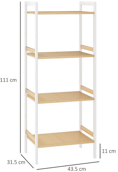 HOMCOM Four-Tier Bamboo Adjustable Shelf Storage Unit