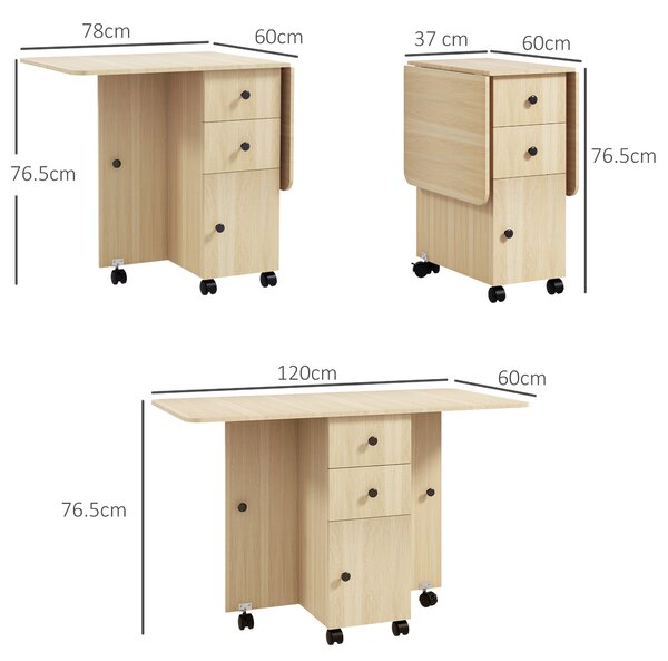 HOMCOM Six-Person Drop Leaf Dining Table, with Storage - Wood-Effect