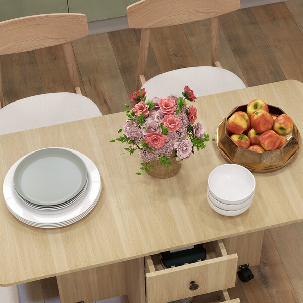 HOMCOM Six-Person Drop Leaf Dining Table, with Storage - Wood-Effect