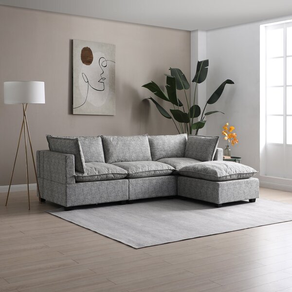 Moda 3 Seater Modular Sofa with Chaise, Light Grey Boucle