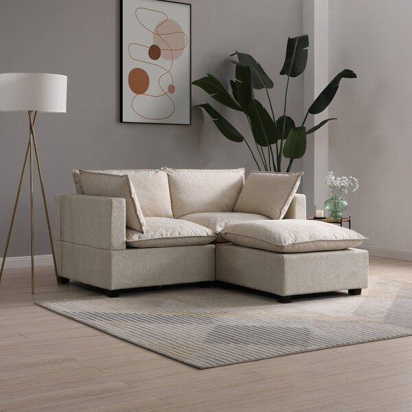 Moda 2 Seater Modular Sofa with Chaise, Natural Boucle