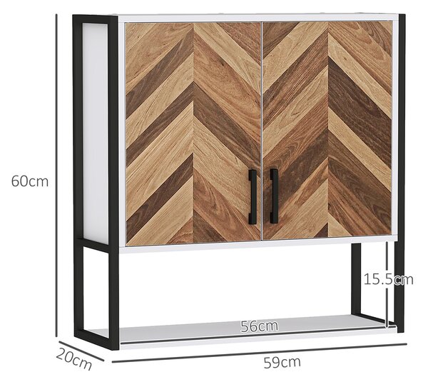 HOMCOM Bathroom Cabinet Wall Mounted, Bathroom Wall Cabinet Medicine Cabinet with 2 Doors, Adjustable Shelf, Walnut