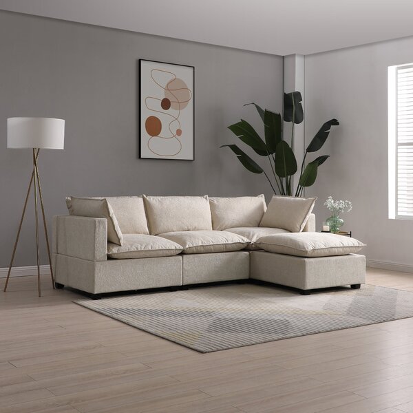 Moda 3 Seater Modular Sofa with Chaise, Natural Boucle