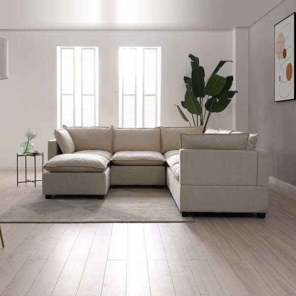 Moda Corner Modular Sofa with Chaise, Natural Boucle