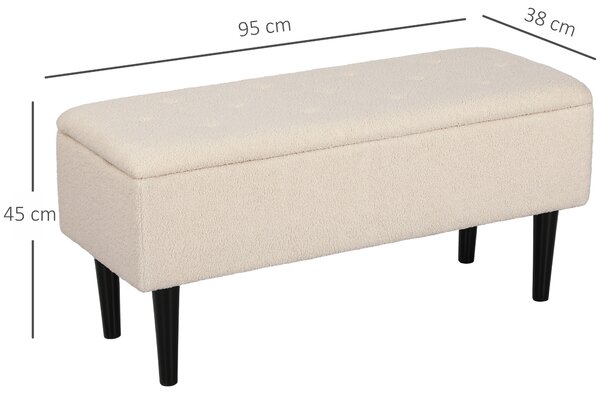 HOMCOM 47L Teddy Fleece Storage Ottoman - Cream