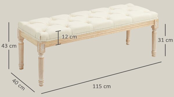 HOMCOM Vintage Wooden Bed End Bench - Cream White