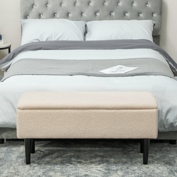 HOMCOM 47L Teddy Fleece Storage Ottoman - Cream