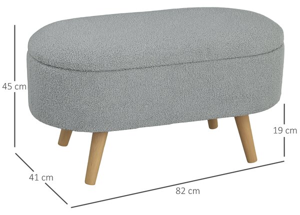 HOMCOM Teddy Fleece Storage Ottoman - Grey