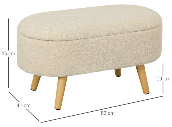 HOMCOM Teddy Fleece Storage Ottoman - Cream White